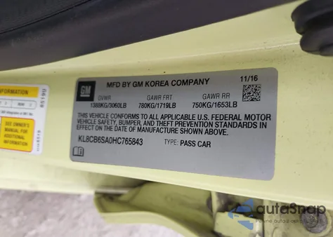 2017 Chevrolet Spark Ls Cvt from USA, damaged, VIN KL8CB6SA0HC765843